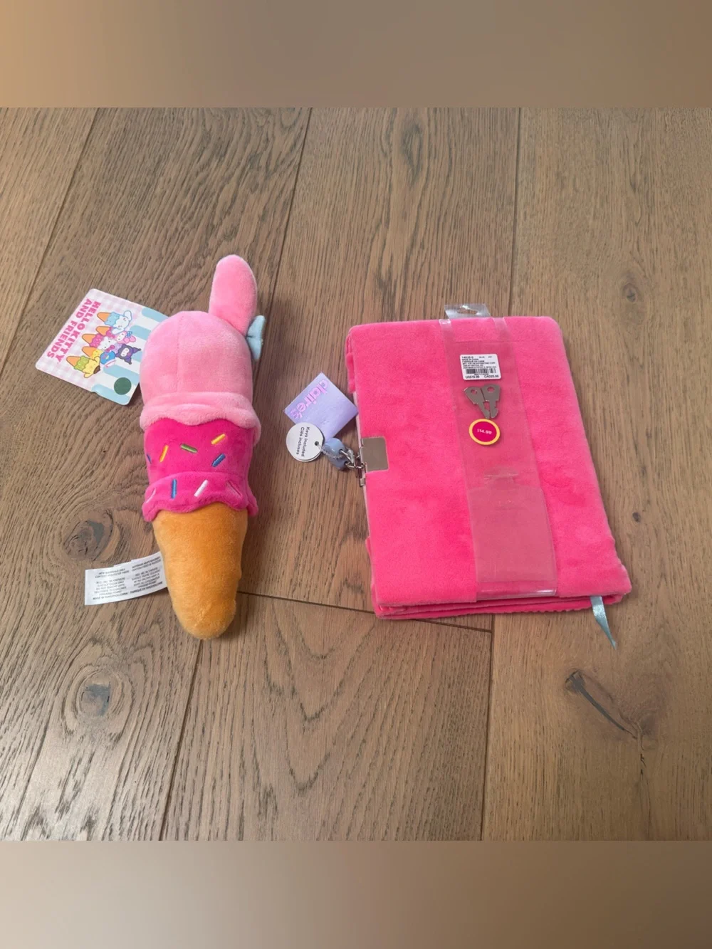 Claire's Pink Glitter Candy Plush Notebook & Pink Ice Cream Plush Keychain